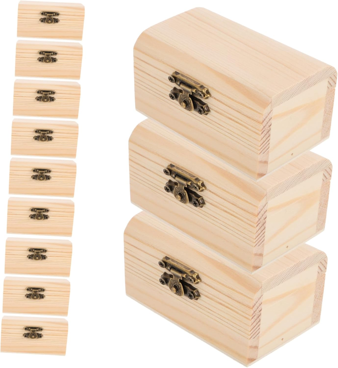 Angoily 12Pcs Small Wooden Boxes Hinged Lid and Lock, DIY Paintable Miniature Wood Treasure Chest for Craft Storage and Pirate Party Favor in Natural Wood image number 1