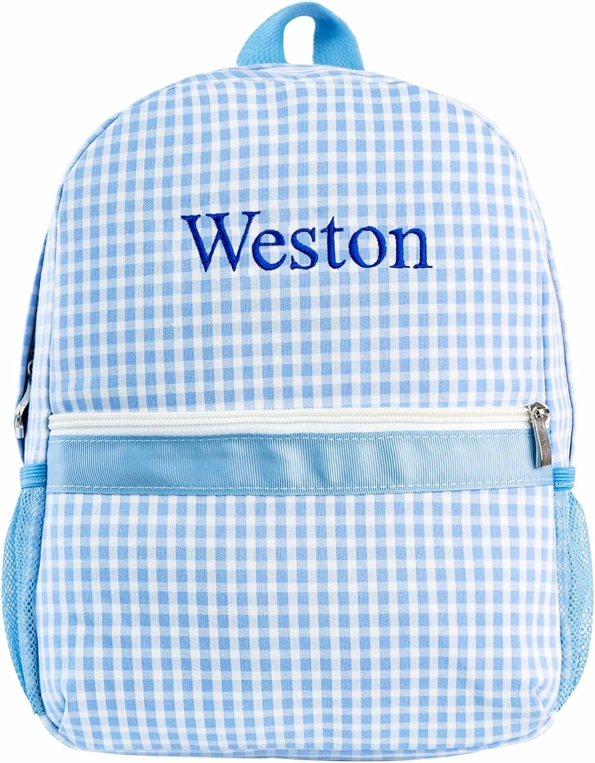 MT WORLD Daycare Backpack Personalized Checkered Seersucker Backpack with Embroidered Name