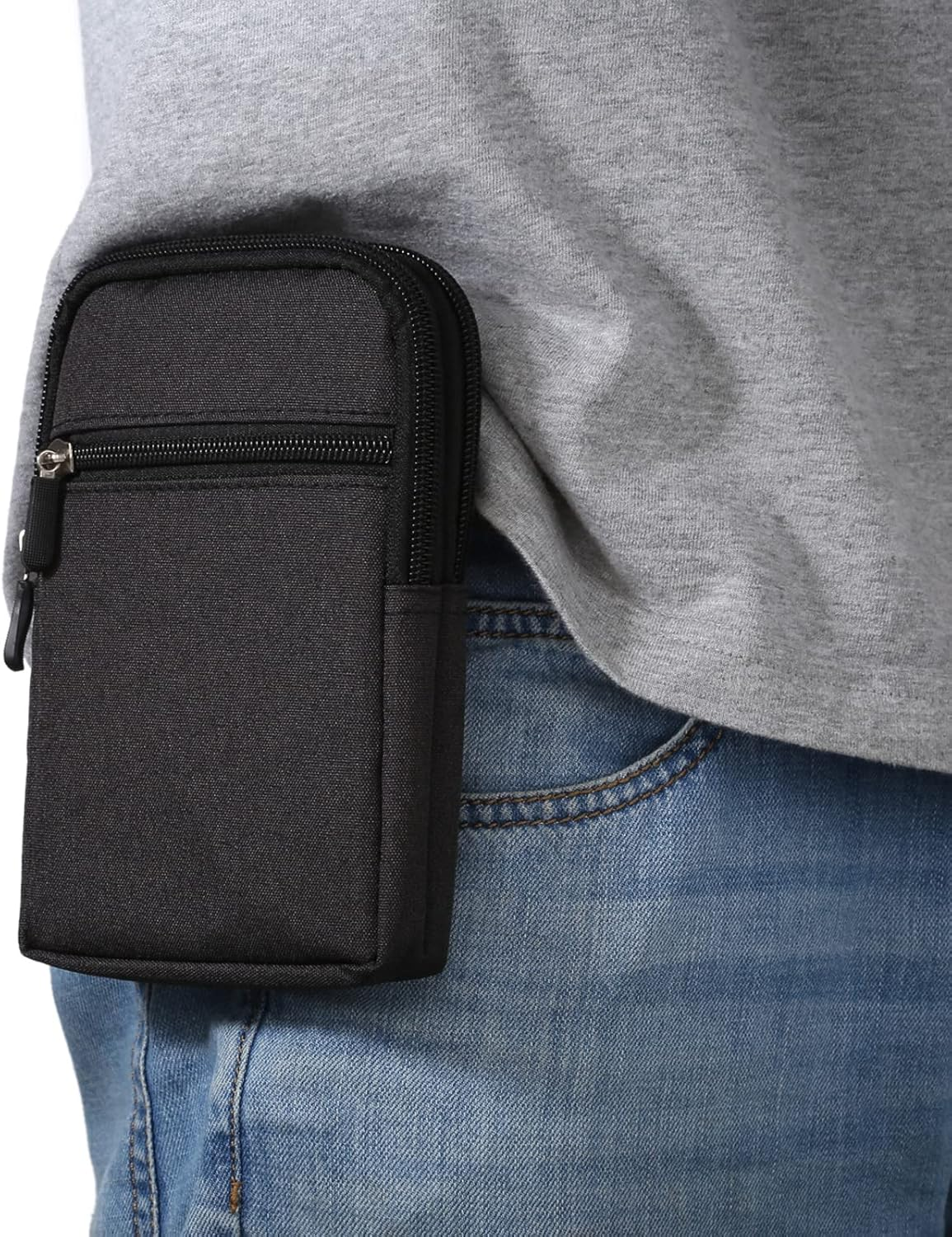 Vertical Cell Phone Waist Bag for Men, Mobile Phone Belt Pocket with Clip, Universal Mens Mobile Phone Belt Clip Holder Smartphone Waist Pouch Fanny Pack Protective Wallet with Carabiner Belt Loop