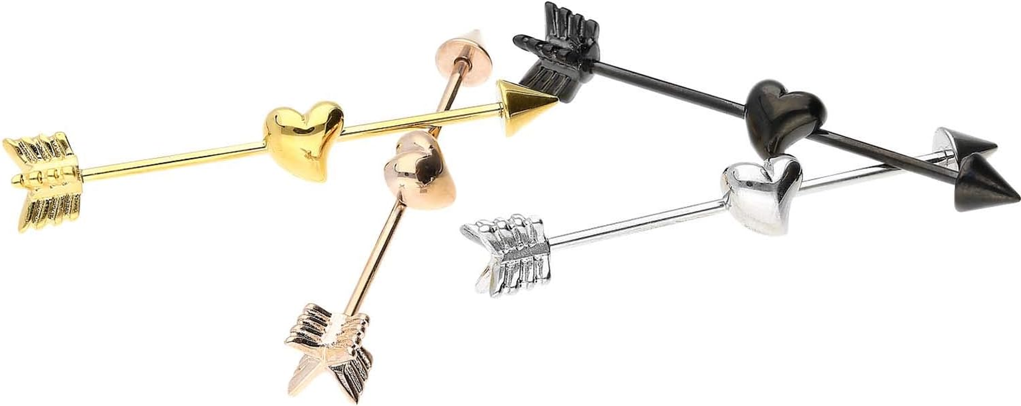PIERCINGLINE Surgical Steel Industrial Ear Piercing Arrow + Heart Barbell Ear Stud Piercing Jewellery Choice of Colours