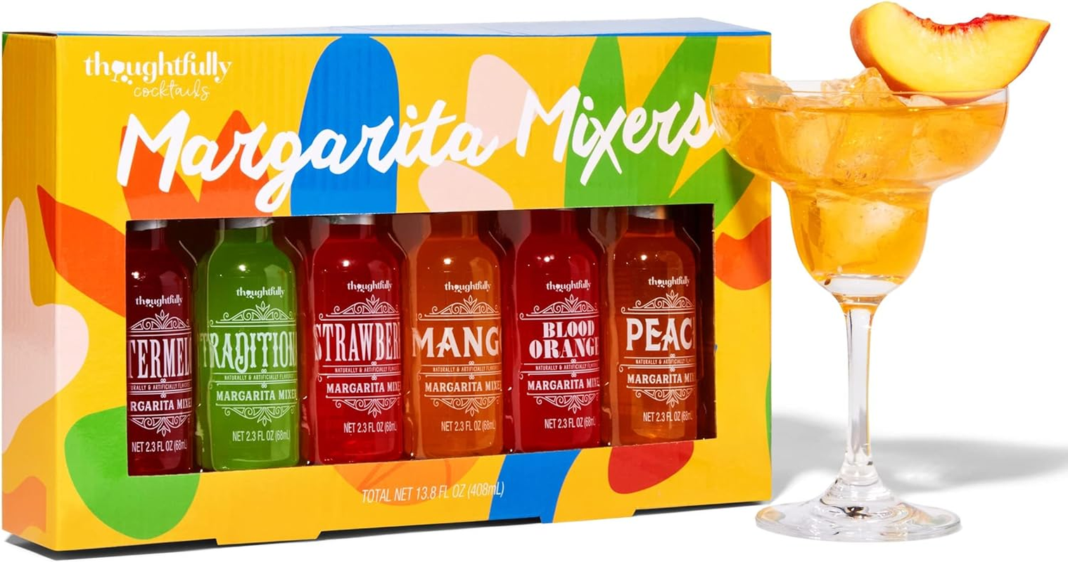 Thoughtfully Cocktails, Margarita Cocktail Mixer Set, Includes 7 Unique Margarita Flavors: Watermelon, Strawberry, Mango, Blood Orange, Peach, Pomegranate and Traditional (Contains NO Alcohol)