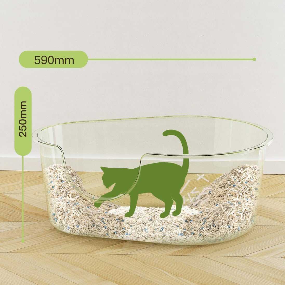 Cat Litter Tray Cat Litter Scoop Large Pet Toilet Box Kitty High Wall Green Tray,Large Open Top Cat Litter Box with Scooper and Anti-Slip Mat,59Cm Length image number 5