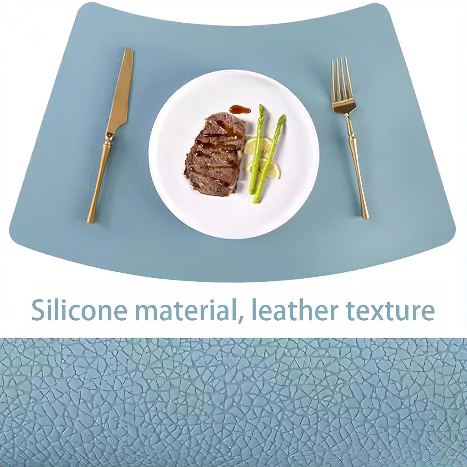 Nayubo Silicone Placemat for Dining Table Non Slip Waterproof Heat Resistant Table Mat Indoor Outdoor Portable Sector Placemat for Kitchen Counter Patio Party (Blue) image number 2