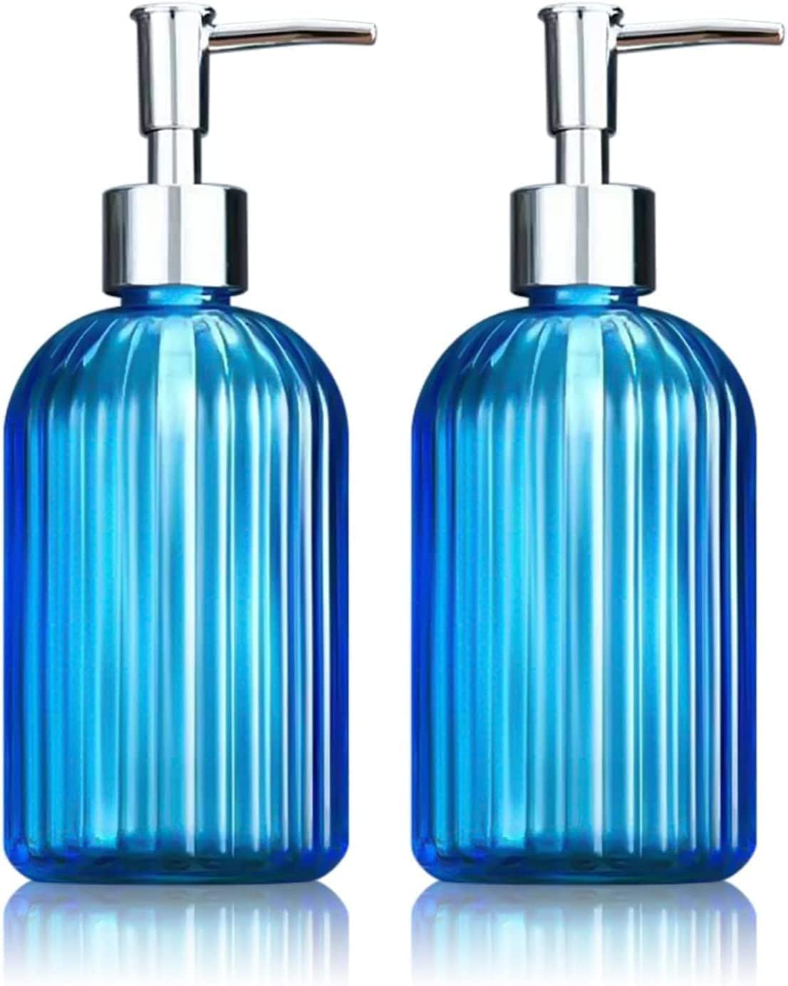 2PC Glass Jar Soap Dispenser - 14Oz Liquid Soap Dispenser, Refillable Liquid Bottle Dispenser, Premium Dispenser for Bathroom, Ideal for Kitchen Dish Soap, Soap, Shampoo Lotion Bottle (Transparent)