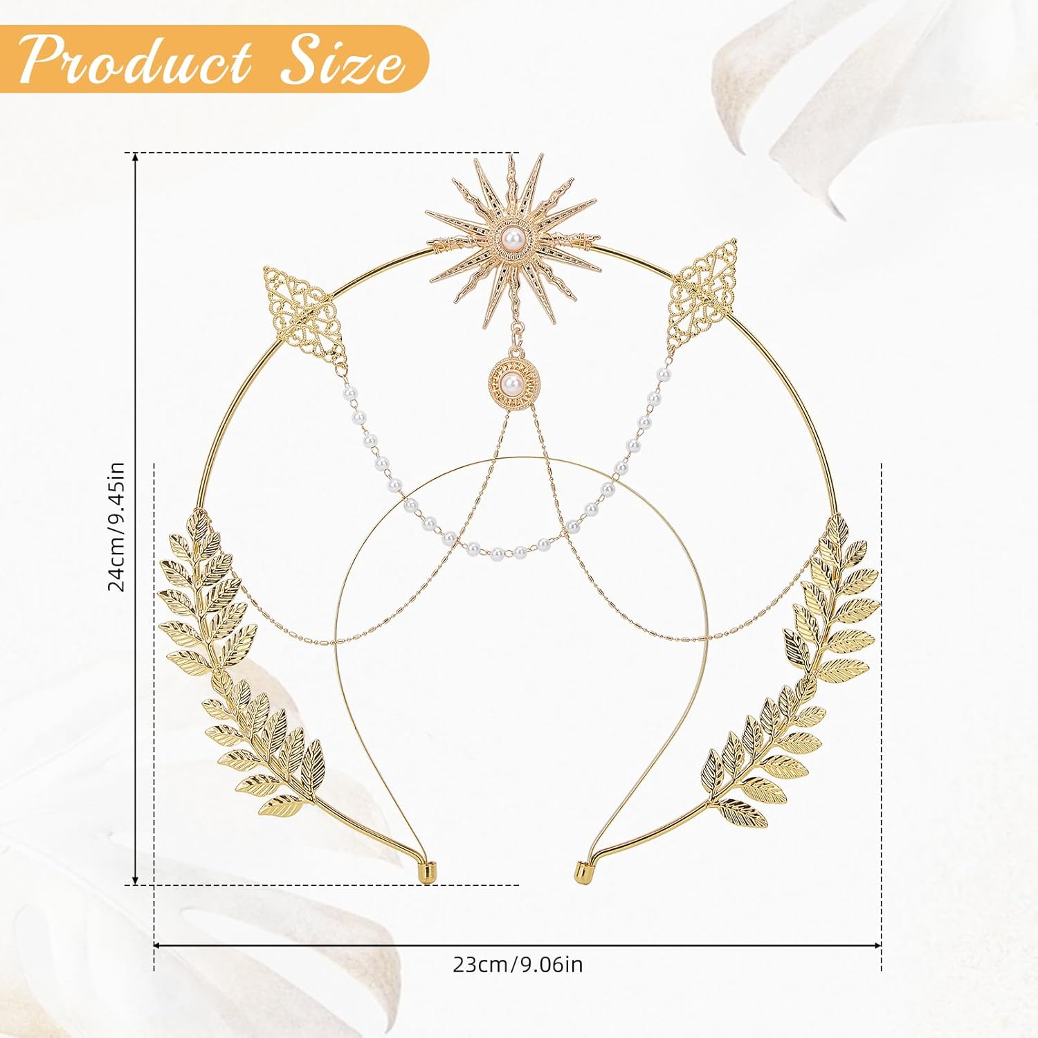NICENEEDED Halo Crown Headpiece, Gothic Sun Goddess Headband, Gold Leaf Mary Halo Crown Headdresses Costume Cosplay Party Palace Queen Headwear Angel Tiaras for Women Halloween image number 2