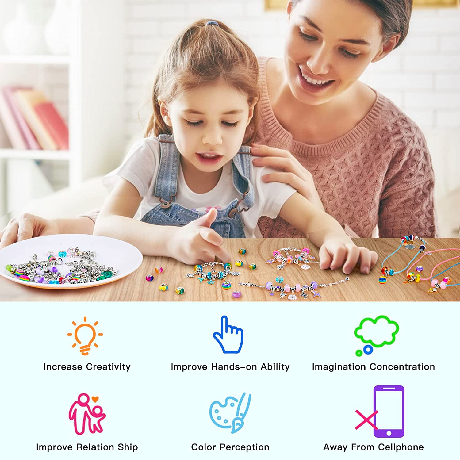 Bracelet Making Kit for Girls, 138Pcs Charm Kids Jewellery Making Kits, DIY Jewelry Making Gifts Set for Girls Age 6 7 8 9 10 11 12 Year Old image number 3