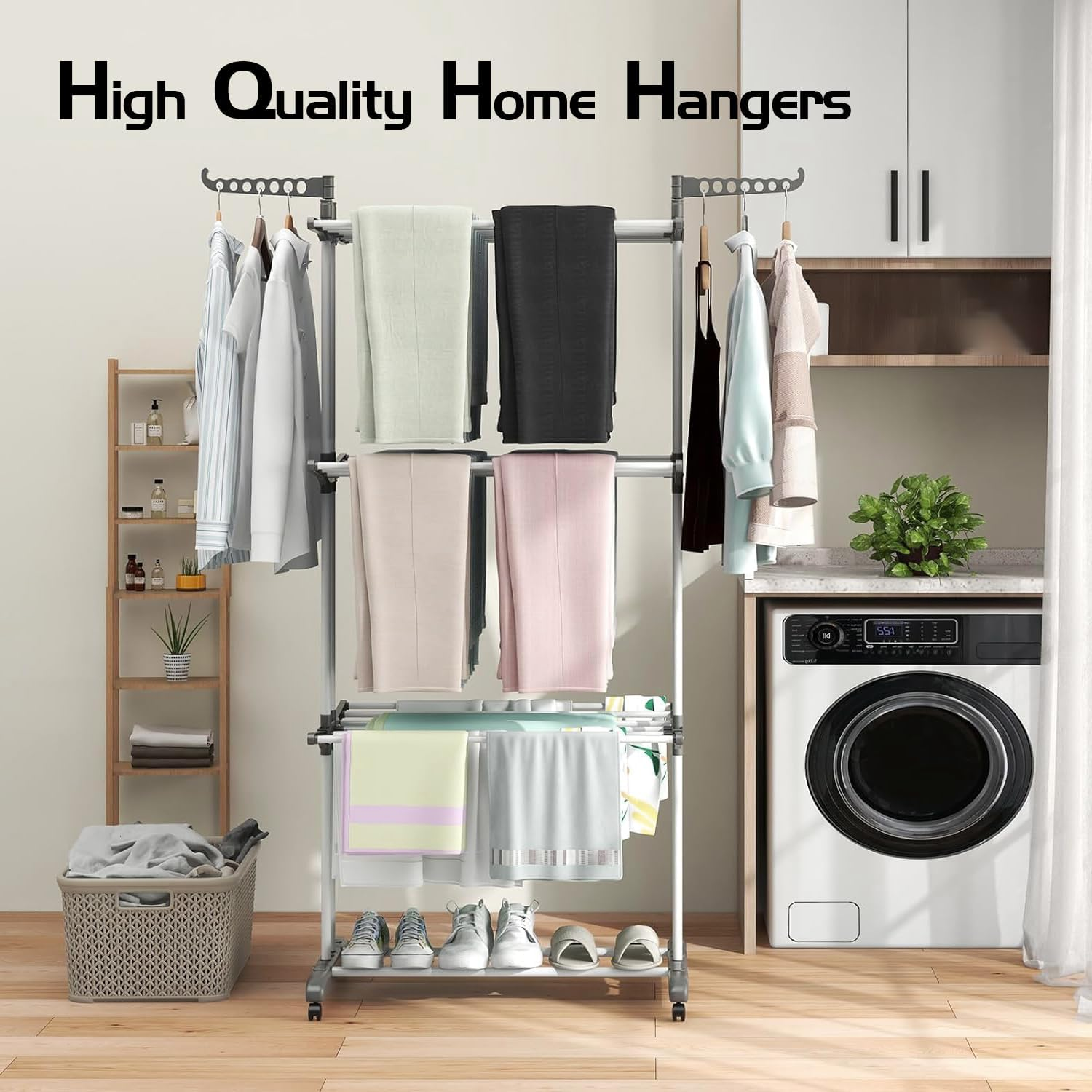 Yuedefly Professional 4 Tier Foldable Clothes Drying Rack, Clothes Airer, Drying Rack, Clothes Rack, Adjustable Large Stainless Steel Laundry Rack for Indoor and Outdoor Use, Grey image number 3