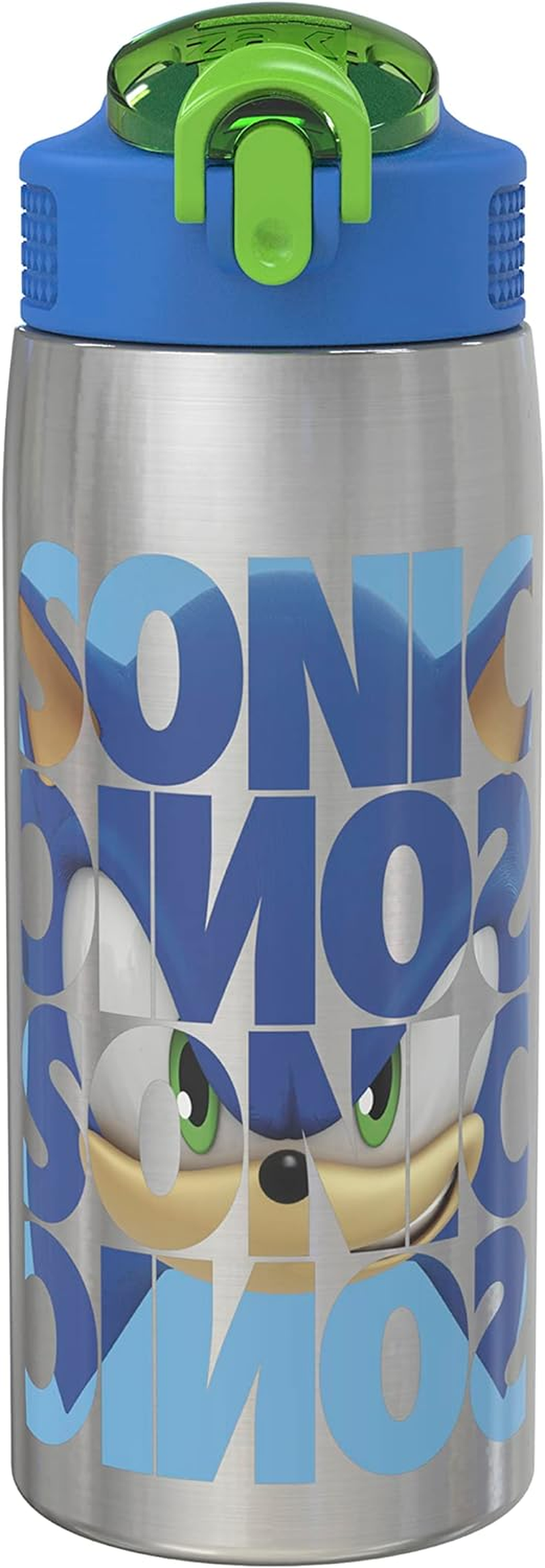 Zak Designs Sonic the Hedgehog Water Bottle for Travel and at Home, 19 Oz Vacuum Insulated Stainless Steel with Locking Spout Cover, Built-In Carrying Loop, Leak-Proof Design (Sonic) image number 1