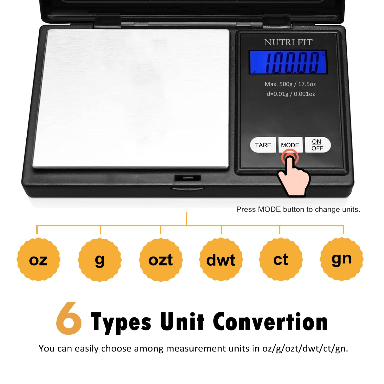 NUTRI FIT Gram Scale Digital Scale 0.01G Accuracy, 500G Small Pocket Scale Jewelry Scale, Weight for Food Ounces and Grams Kitchen Scale, Mg Scale for Powder Medicine Gold Weed, Portable image number 6
