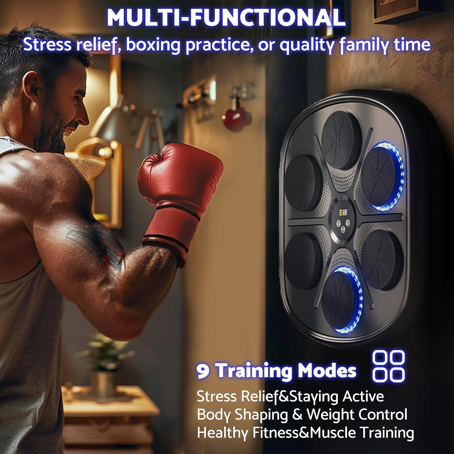 Music Boxing Machine, Wall Mounted Boxing Target,Smart LED Boxing Training Punching Equipment with Bluetooth Boxing Gloves for Home Workout Training image number 1
