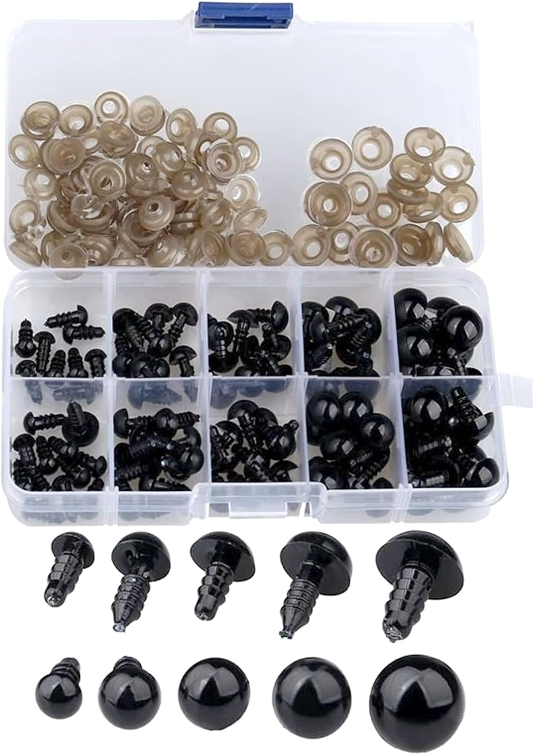 200PCS Plastic Safety Eyes with Washers, 12Mm Black Solid Doll Eyes for Teddy Bear, Amigurumi, Puppet Making, Stuffed Animals and Crafts, Child-Safe with Locking Backs image number 1