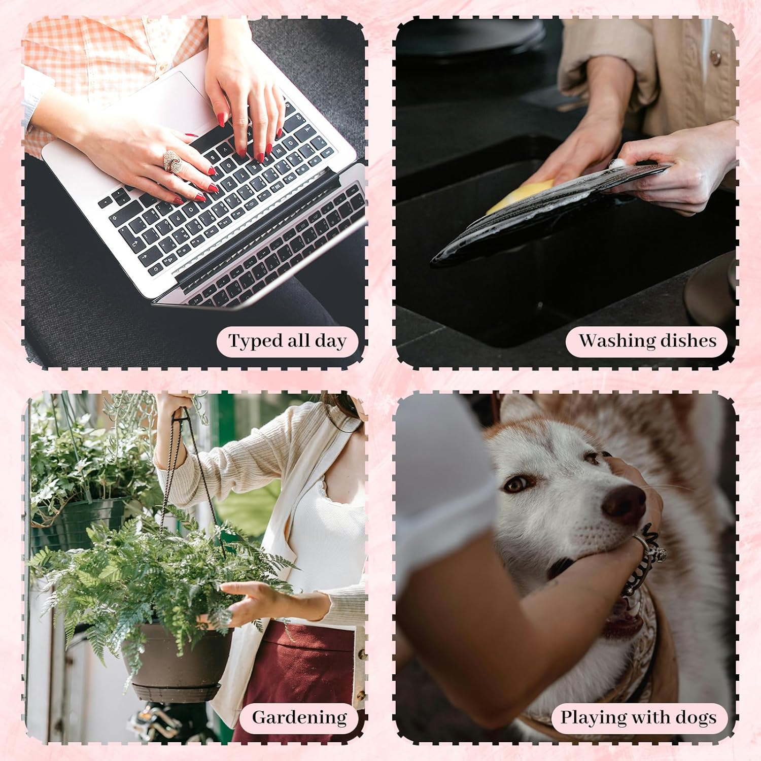 Press on Nails,24Pcs French Tip False Nails Pink False Nails Glossy Square Fake Nails Reusable & Acrylic,3D Pink image number 4