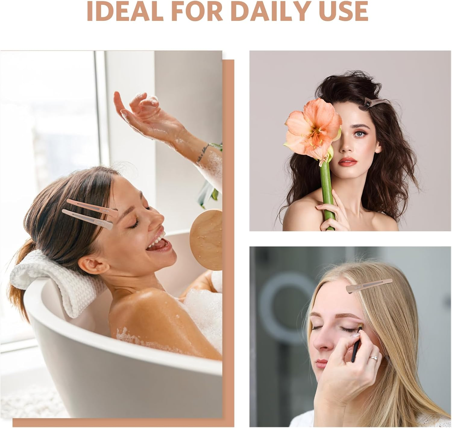 Sndyi Hair Clips, Hairdressing Supplies, Pack of 12 Hair Clips for Styling and Cutting, Section Clips, Hairdresser, Non-Slip Hair Clips with Silicone Band, Hair Clips for Thick and Thin Hair, Neutral image number 2