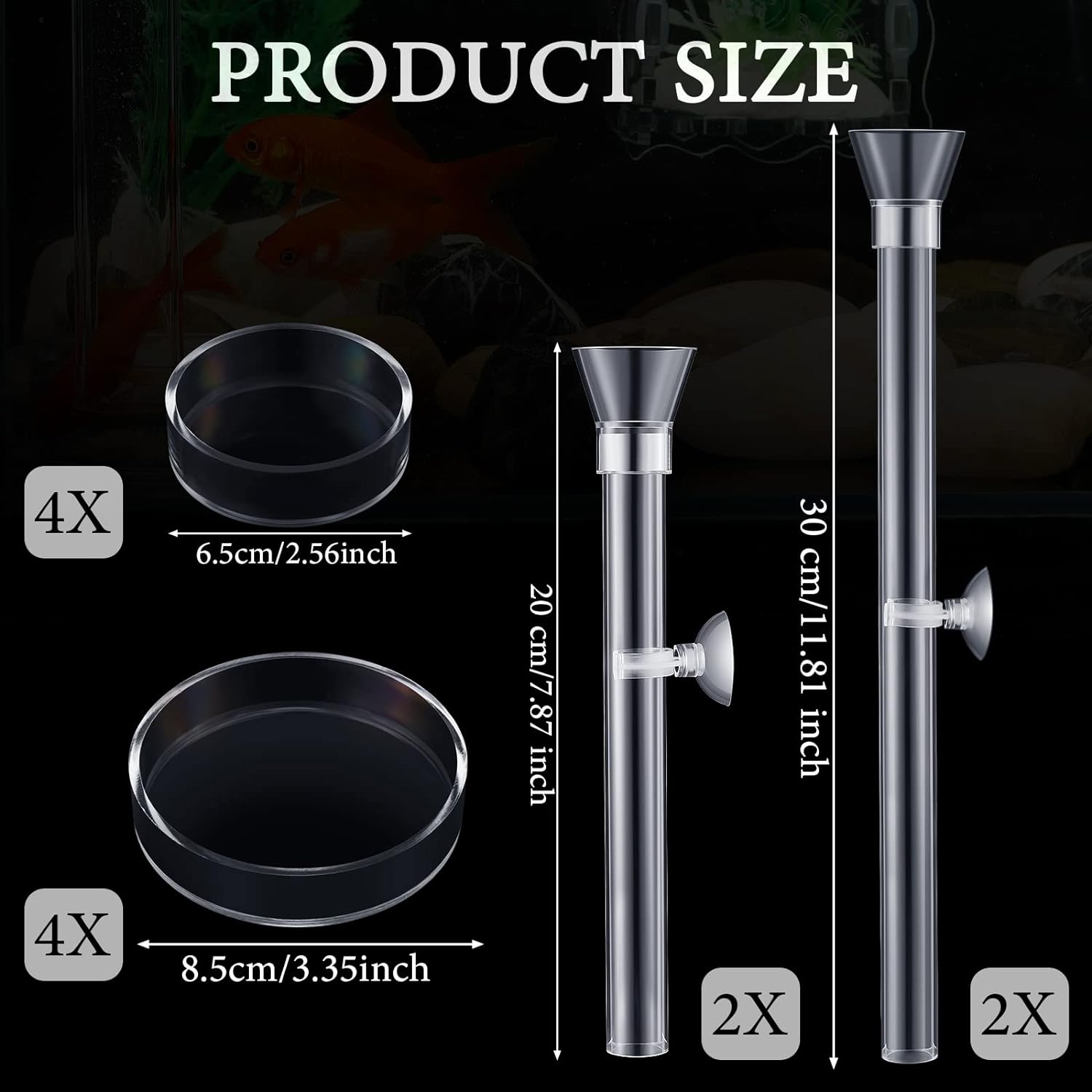 12 Pieces Shrimp Feeder Set 4 Acrylic Tubes & 8 Dishes, Clear Crystal Glass Bowl, Fish Tank Feeding Supplies for Shrimp & Betta, 2 Sizes image number 6