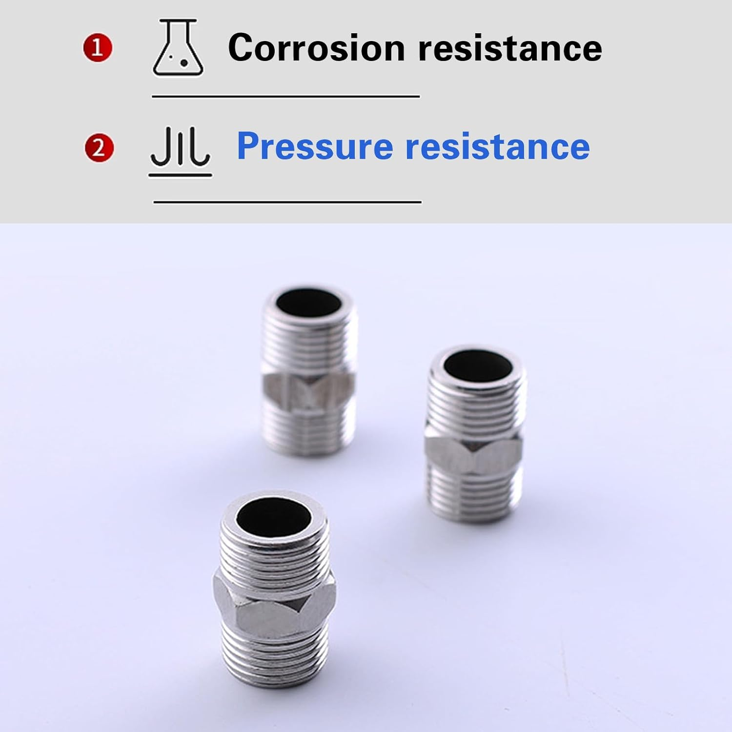 NASHRIO Shower Hose Extender - 3Pcs Stainless Steel Connector Hex Nipple Pipe Fitting BSP 1/2Inch X BSP 1/2Inch for Shower, Bathroom, and Rvs image number 2