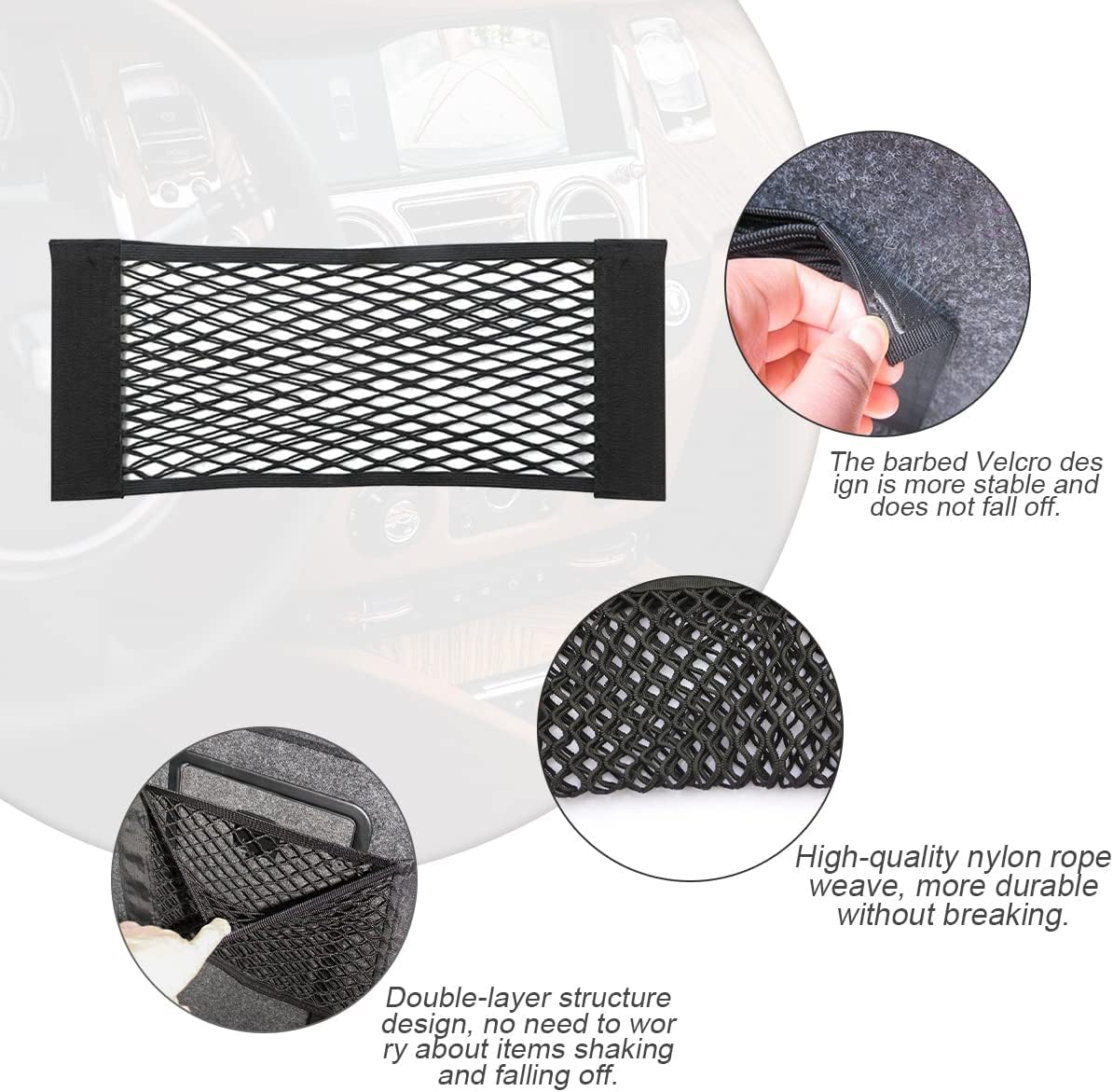 Mesh Cargo Net for Car, Universal Stretchable Trunk Storage Net Wall Sticker Organizer Elastic Pouch Bag for Cars, SUV, Home, Auto Interior Accessories (Large)