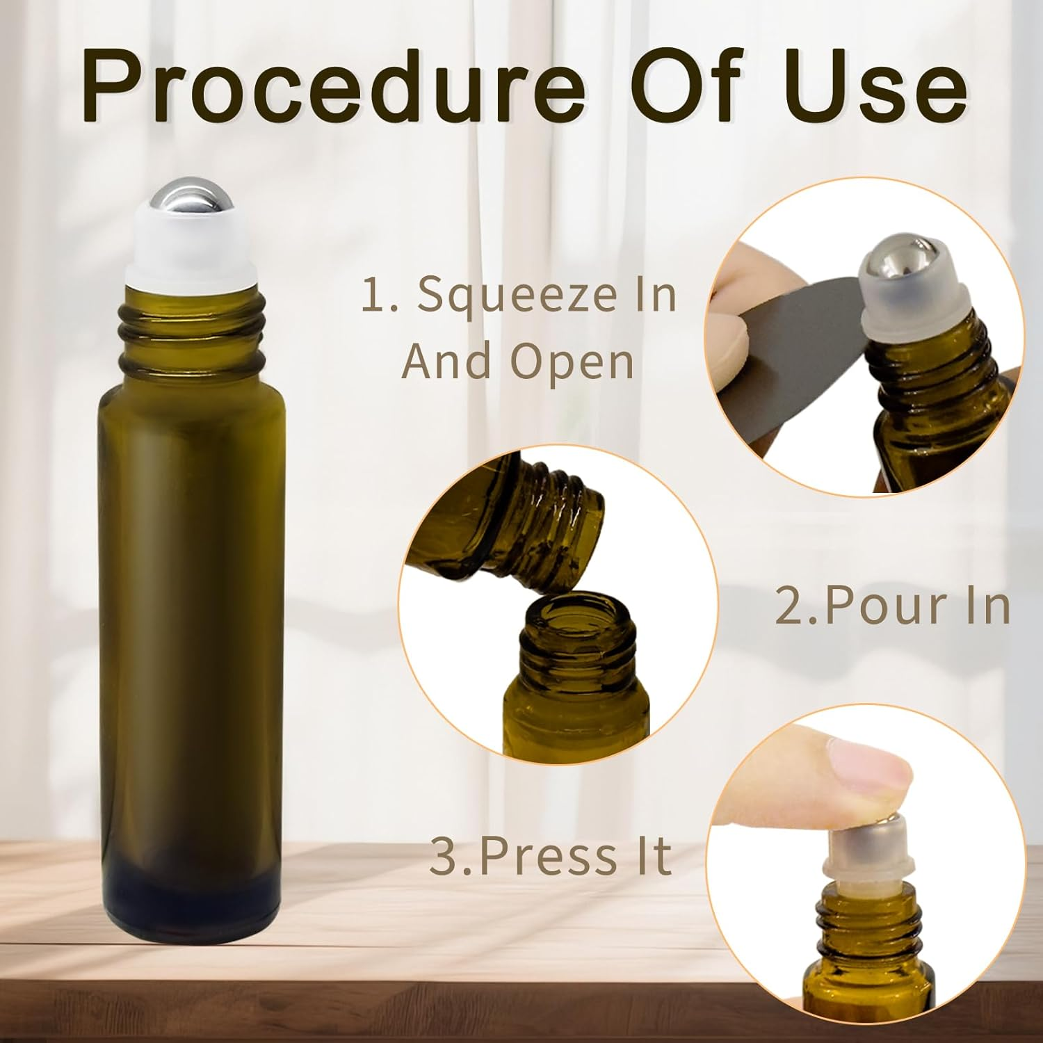 ZOHEA 5 PCS Roller Bottles 10Ml, Amber Glass Roller Ball Bottle with Stainless Steel Ball, Thick Refillable Containers for Essential Oil/Perfume/Lip Gloss/Aromatherapy/Facial Body Care image number 5