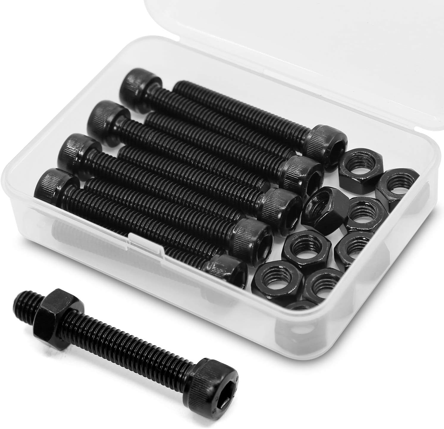 (10 Sets) M8 X 60Mm Bolts and Nuts Set Socket Head Cap Screws 12.9 Grade Alloy Steel Black Full Thread image number 4