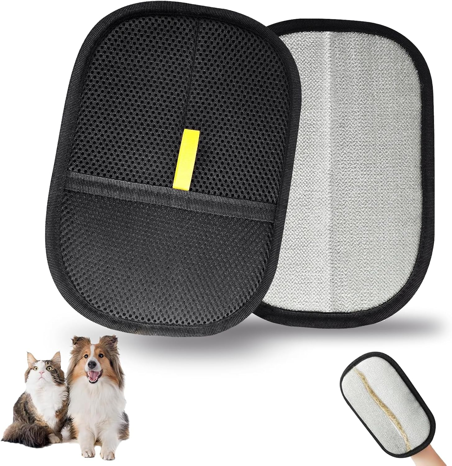 Double Sided Pet Grooming Glove - Reusable Silicone Brush Mitt for Dogs & Cats - Hair Removal Glove for All Coat Types (20X15Cm, Black) image number 5