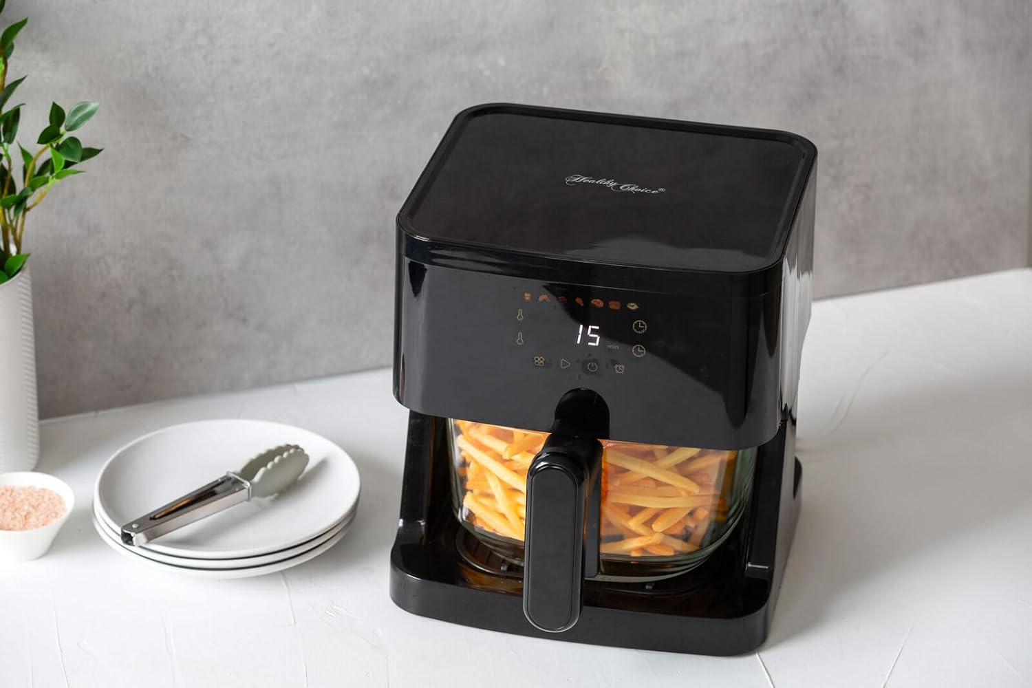 Healthy Choice 5L Glass Digital Air Fryer with Touch Control Panel, 7 Presets, Adjustable Temperature 80&ndash;200&deg;C, Easy-Clean Dishwasher-Safe Basket image number 2