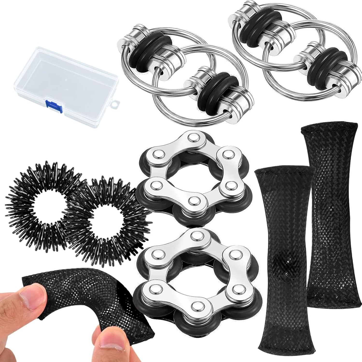 8 Pcs Fidget Toys for Adults & Kids &ndash; Stress Relief Sensory Toys Set Includes Bike Chain Fidget Spinner, Mesh & Marble, Roller Chain | Quiet ADHD Anxiety Toys for Classroom, Office | Easter Gifts