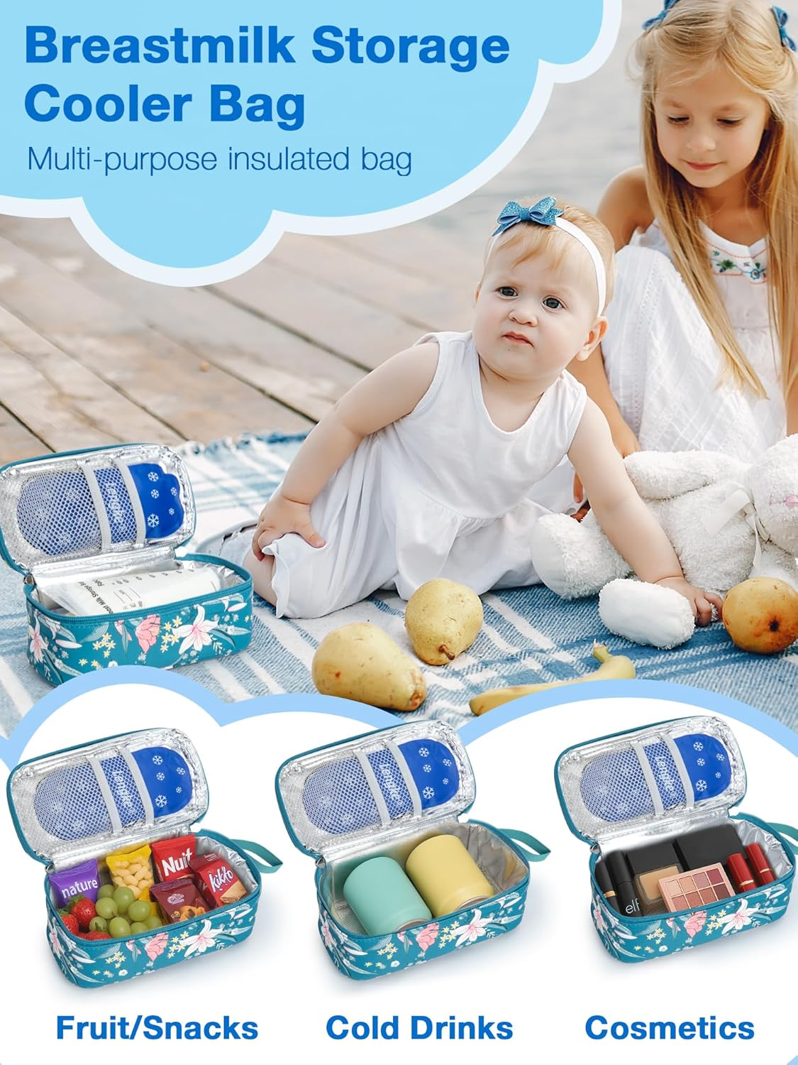 SUNMON Milk Storage Bag, Portable Travel Milk Storage Case, Includes 2 Reusable Ice Packs (Lily) image number 3