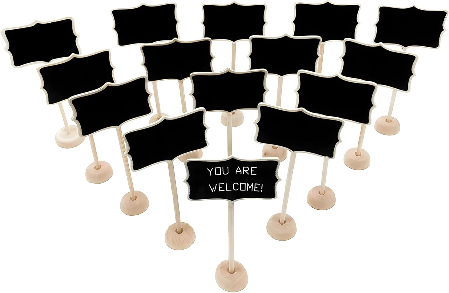 15 PCS Wood Mini Chalkboard Sign and Replacement Stickers, Food Labels for Party Buffet,Blackboard for Message Board Signs,Weddings Place Cards, Birthday Party image number 1