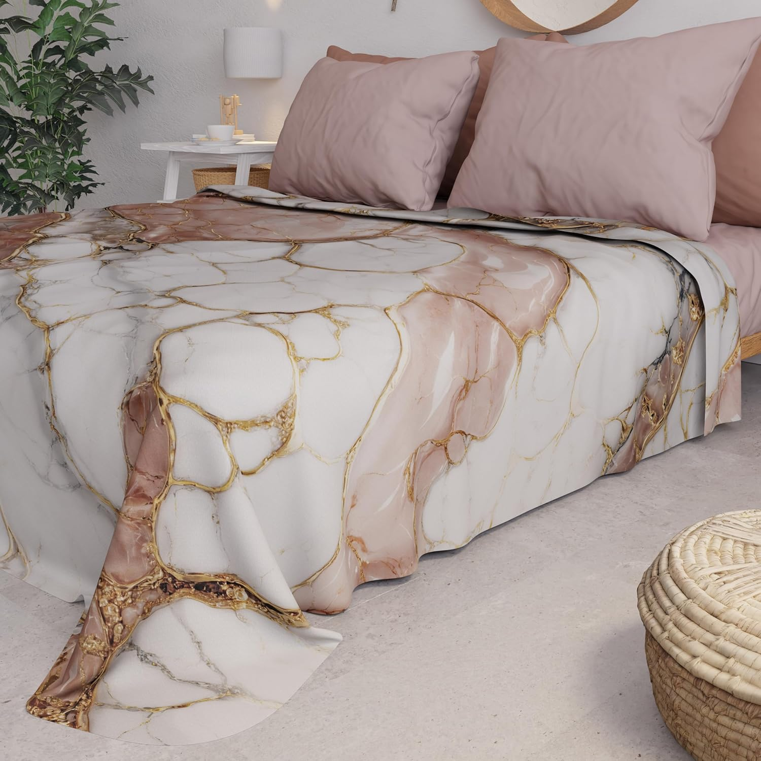 PETTI Artigiani Italiani Double Bedspread, Spring and Summer, Lightweight Double Blanket, Bed Linen, Powder Marble, 100% Made in Italy image number 4