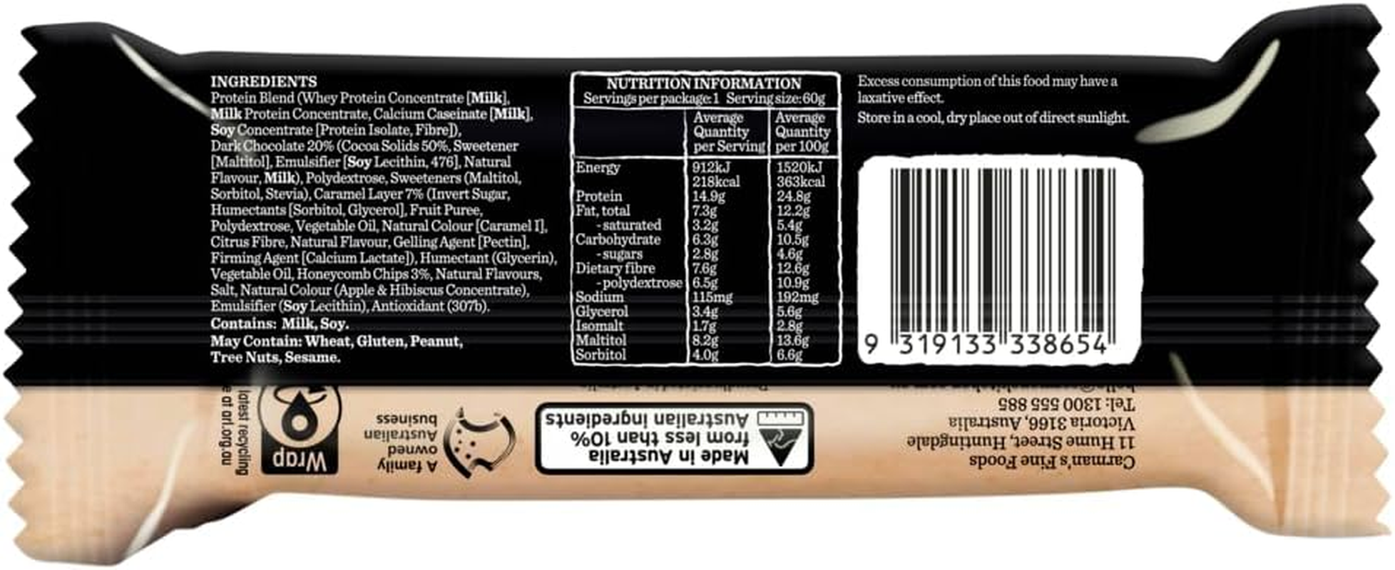 Carman'S High Protein Low Sugar Honeycomb Whip Bar - 12 X 60G (Pack of 12) image number 1
