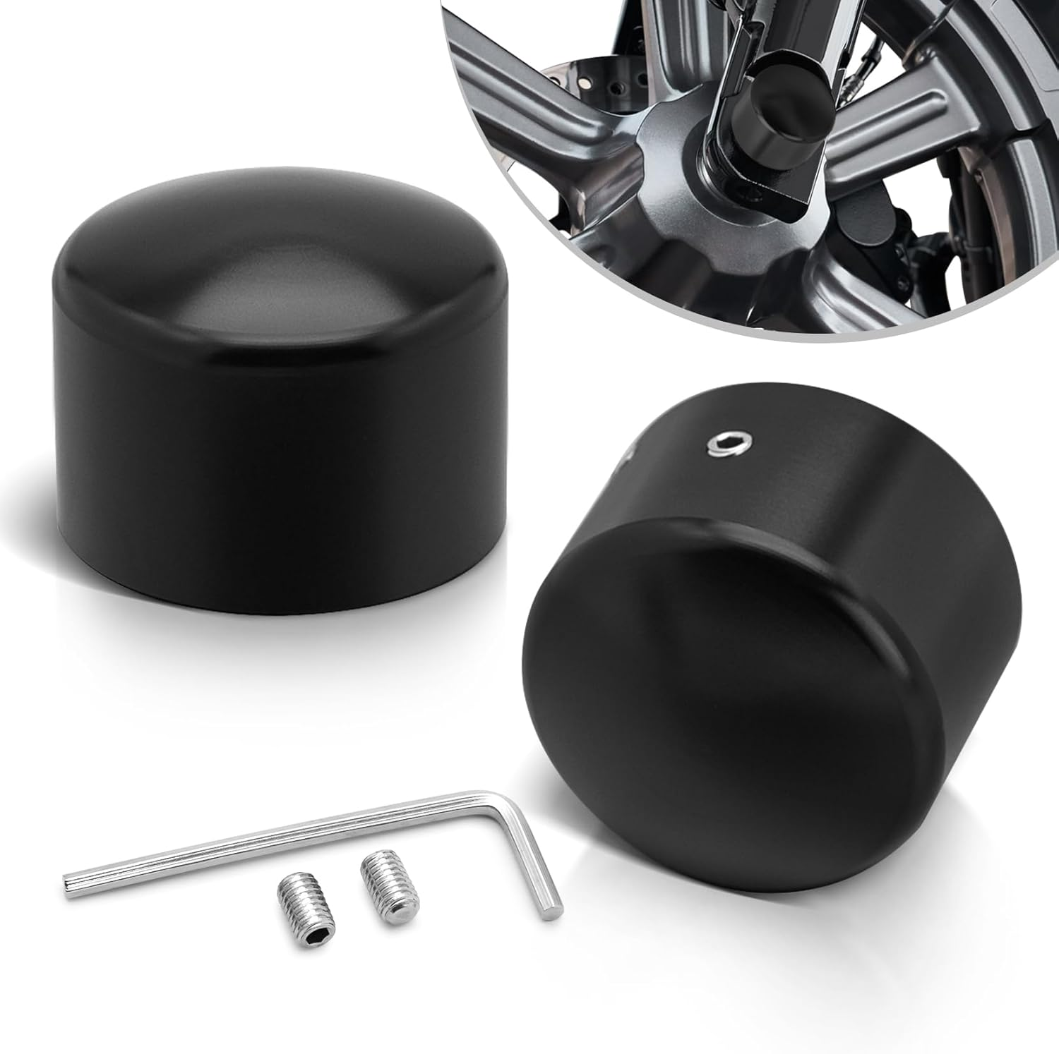 PBYMT Black Front Axle Nut Cover Cap Compatible for Harley Softail Electra Road Street Glide Sportster 2008-2019