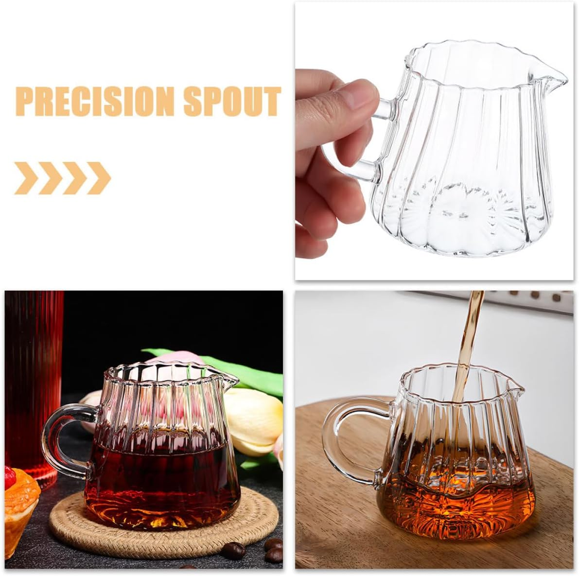 SECFOU Small Glass Pitcher 350Ml Milk Frothing Cup Beverage Pouring Pitcher with Handle for Coffee Espresso Use image number 6