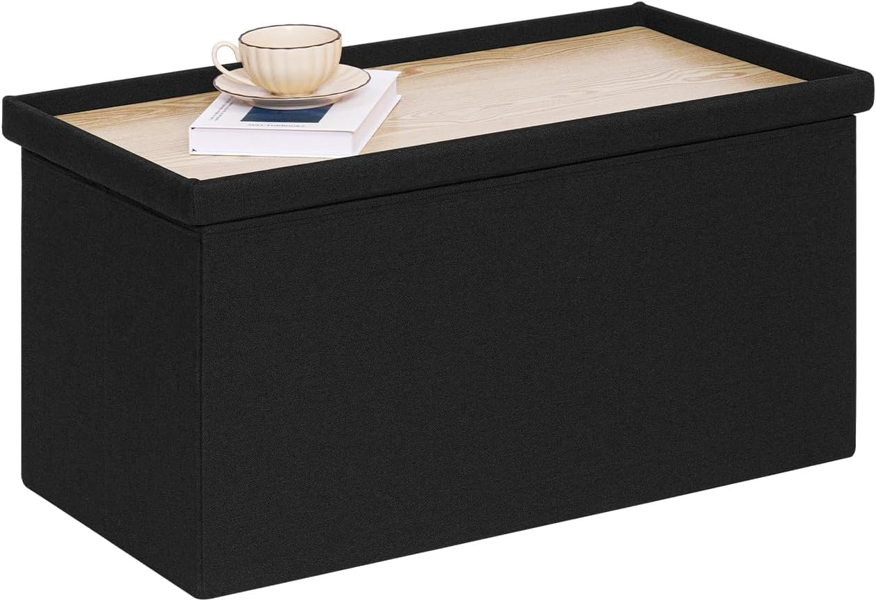 PINPLUS Folding Storage Bench, 30 Inches Ottoman Coffee Table Cube Chair Foot Rest Stool Storage Toy Chest for Living Room Bedroom, Holds up to 550 Lb (Black)