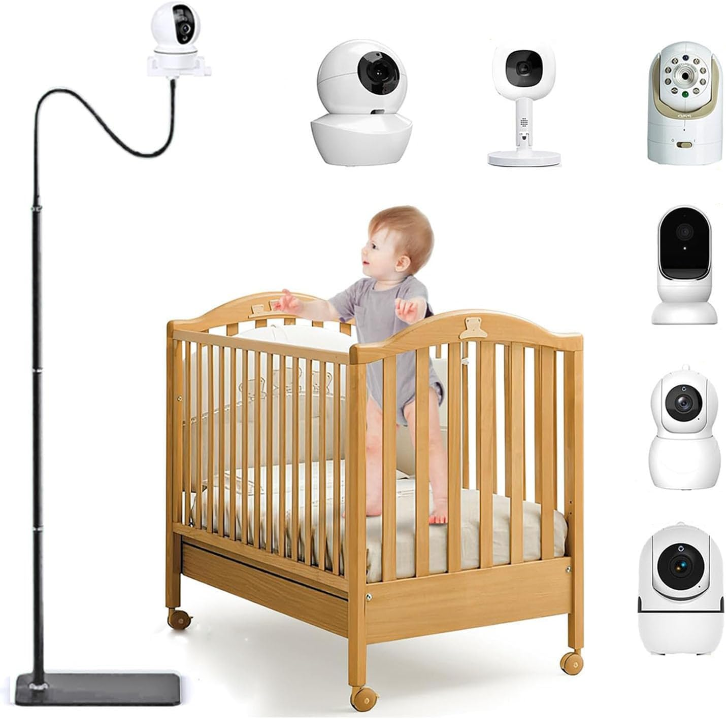 FORUBR Baby Monitor Floor Stand Holder Mount Compatible with Infant Optics DXR-8 Pro,Nanit Pro & Flex Stand,Hellobaby,Momcozy,Eufy,Motorola,Vava,Owlet, Universal Baby Camera Stand Mount (White)