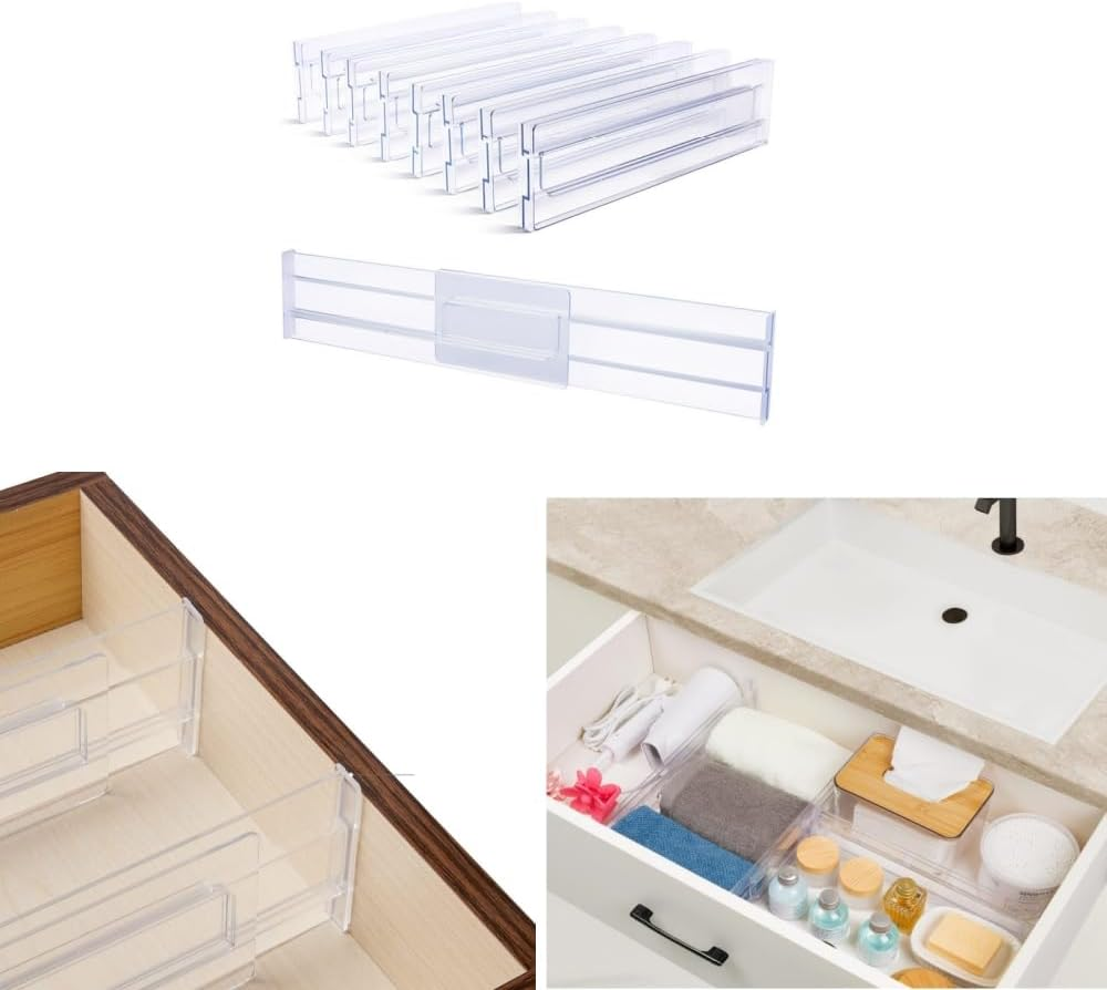 Changyeah 8 Pack Drawer Dividers Organizers,11.83-20.47"Adjustable Dresser Drawer Divider,Drawer Organizer Silverware and Utensils Separators, Wardrobe Storage Organization