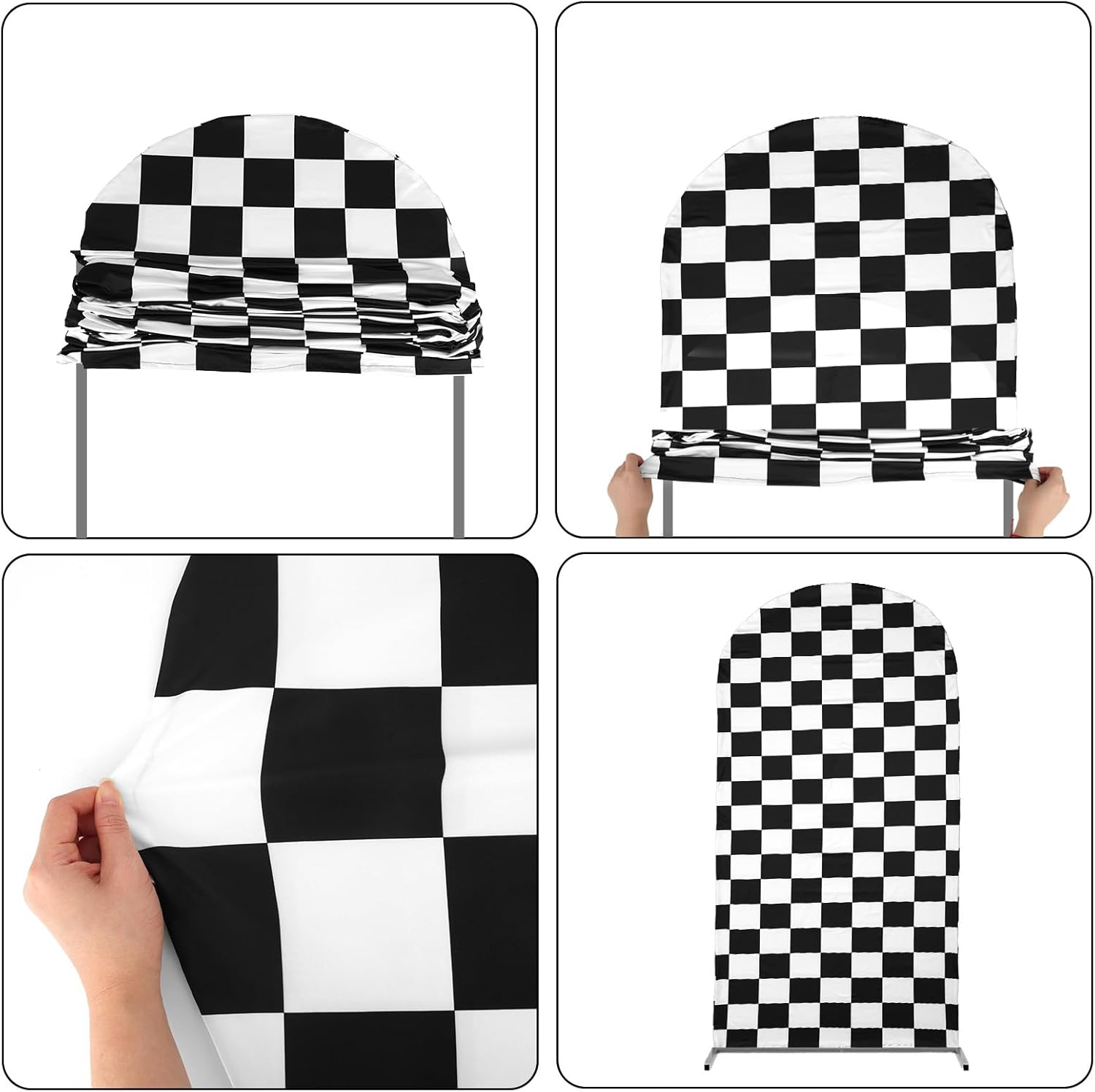 Truck Arch Backdrop Cover, 6Ft Racing Party Arch Cover Black & White Checkered Birthday Decorations for Kid Boys image number 5