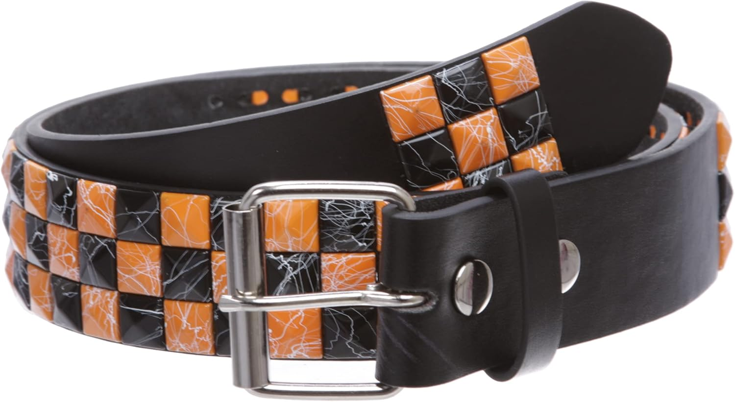 Snap on 1 1/2" Red & Black Checkerboard Punk Rock Studded Belt