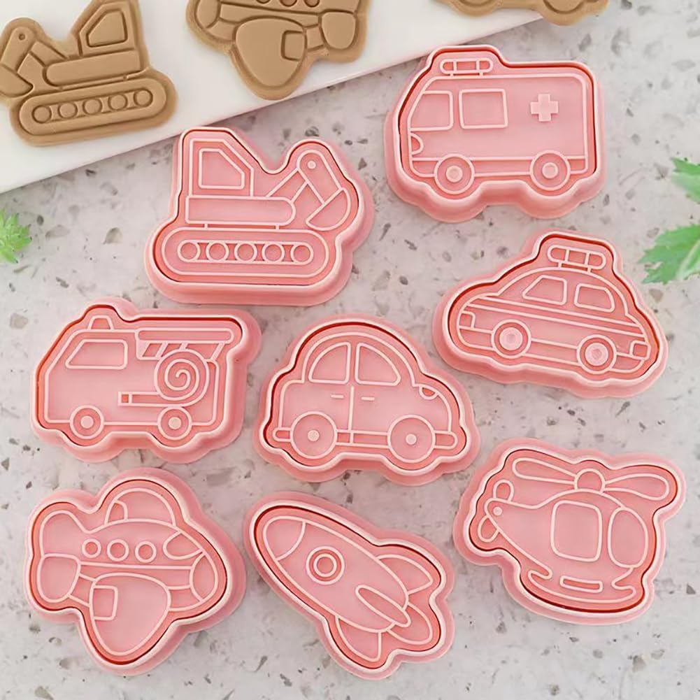 8 Pack Transportation Vehicle Cookie Cutters with Plunger Stamper, Transportation Theme Embossing Cutter for Fondant Biscuit Pastry Cheese Baking image number 6