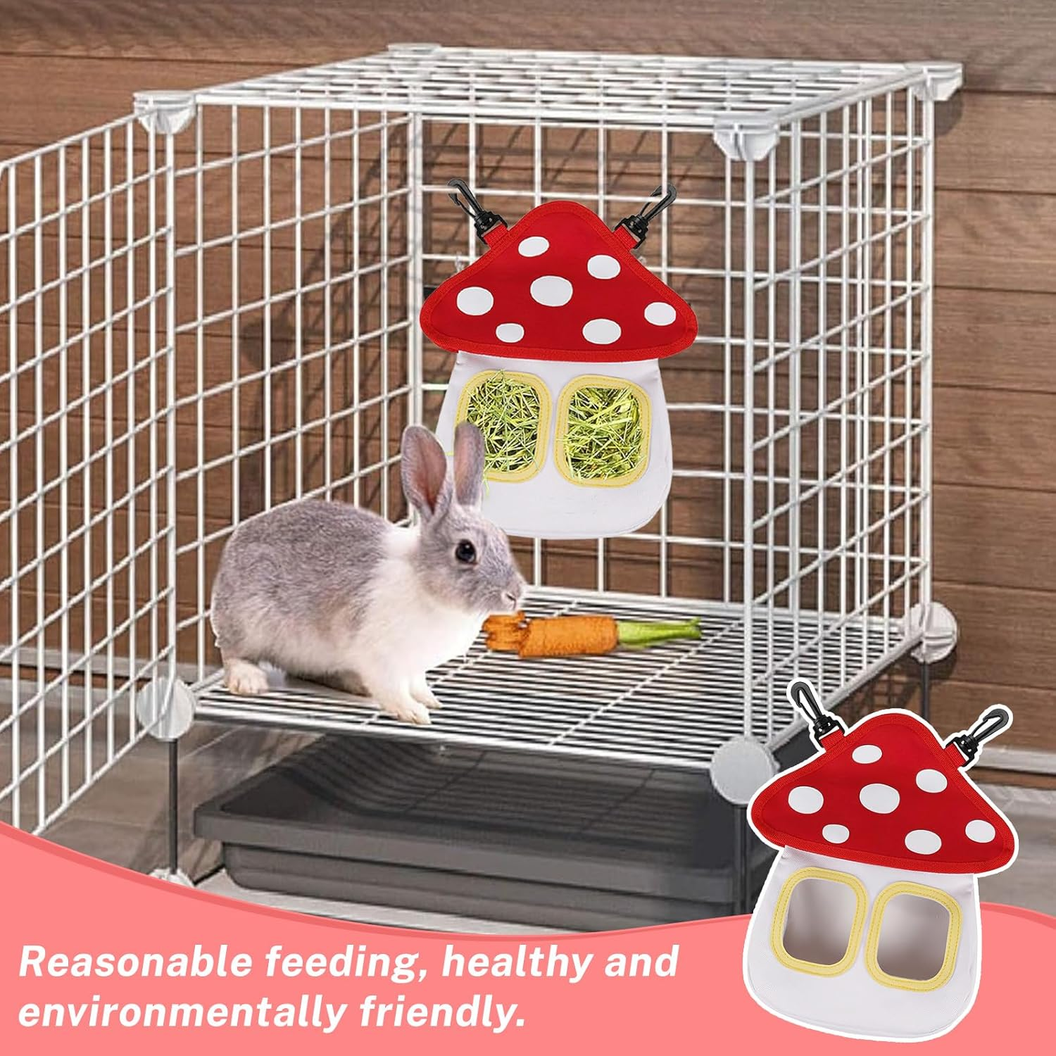 Hay Bag Guinea Pigs, Dellyy Rabbit Food Bag, Hay Bag, Guinea Pigs, Small Animal Feeder, for Rabbit, Chinchilla, Hamster, Small Animals, with 2 Windows (White, 2) image number 4