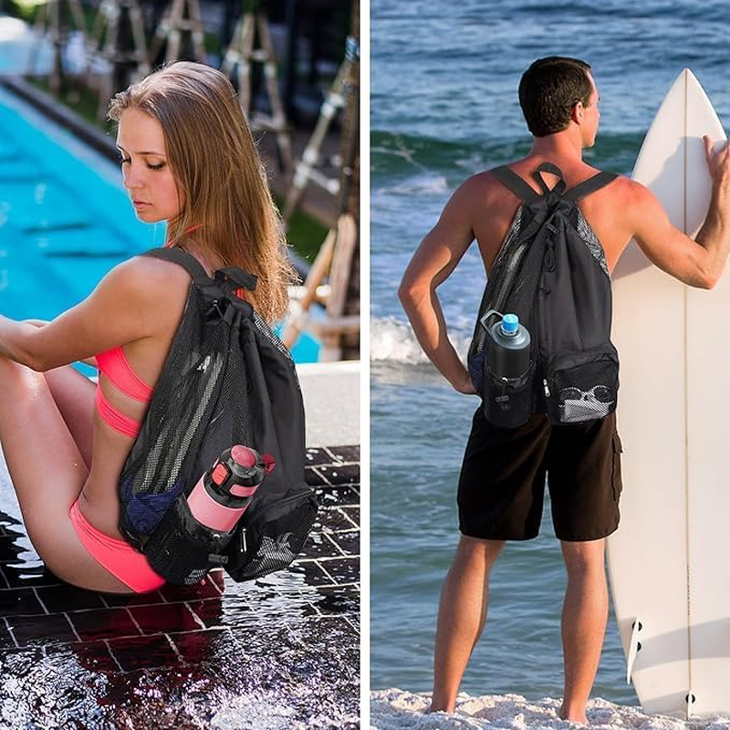 Swim Bag Foldable Mesh Drawstring Bag with Quick-Dry Shoulder Strap Beach Backpack with Wet Pocket for Swimming, Gym, and Workout Gear image number 2