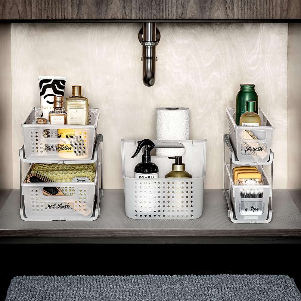 Madesmart Antimicrobial 2-Tier Mini Organizer Multi-Purpose Slide-Out Storage with Handles and Dividers for Home and Bath, Premiumfrost, Pack of 1 image number 5