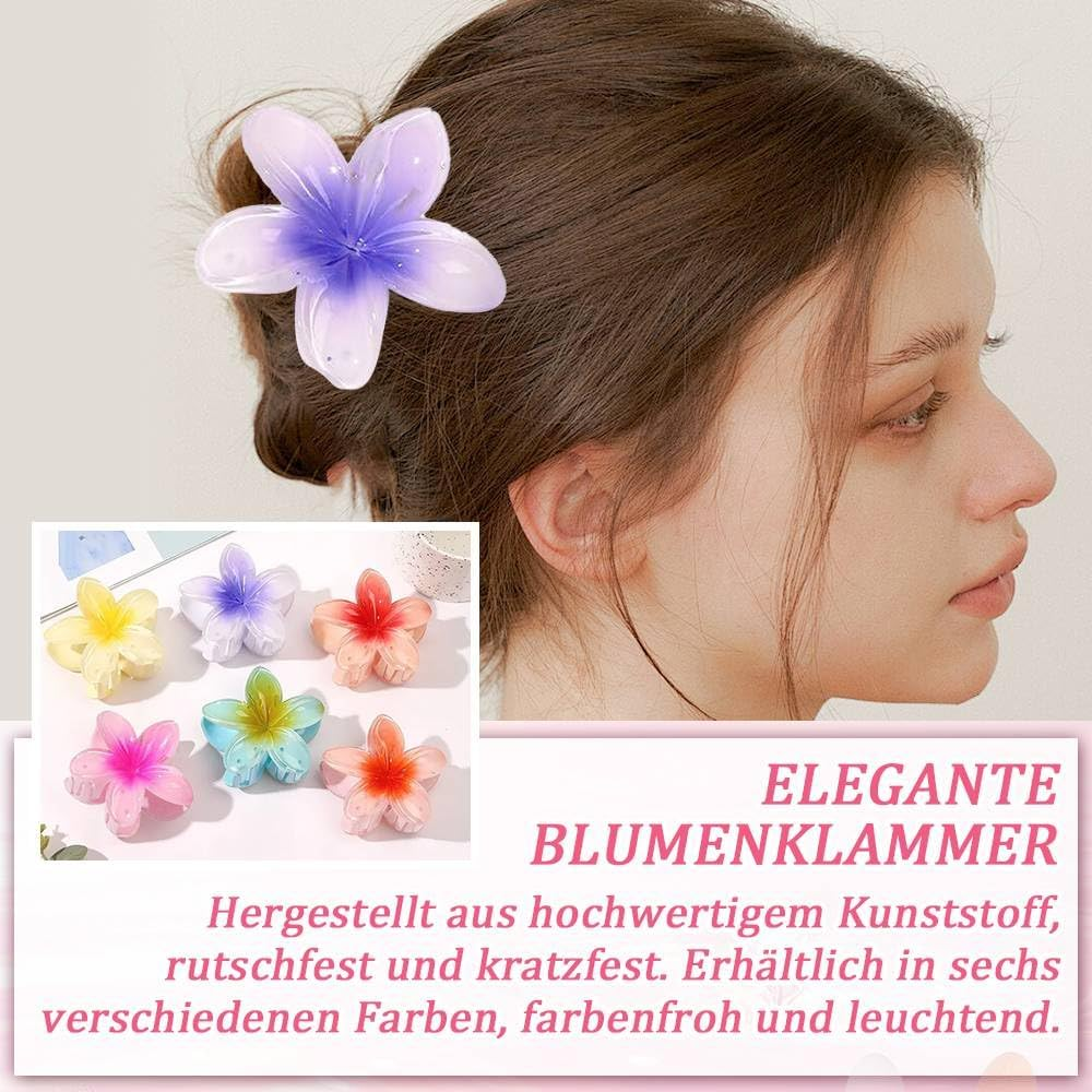 Funalix Flower Hair Clips, Pack of 6 Hawaiian Flower Clips, Large Non-Slip Hair Clips for Women Girls, Thin, Thick, Curly Hair, Gift Hair Accessories (6 Colours) image number 3