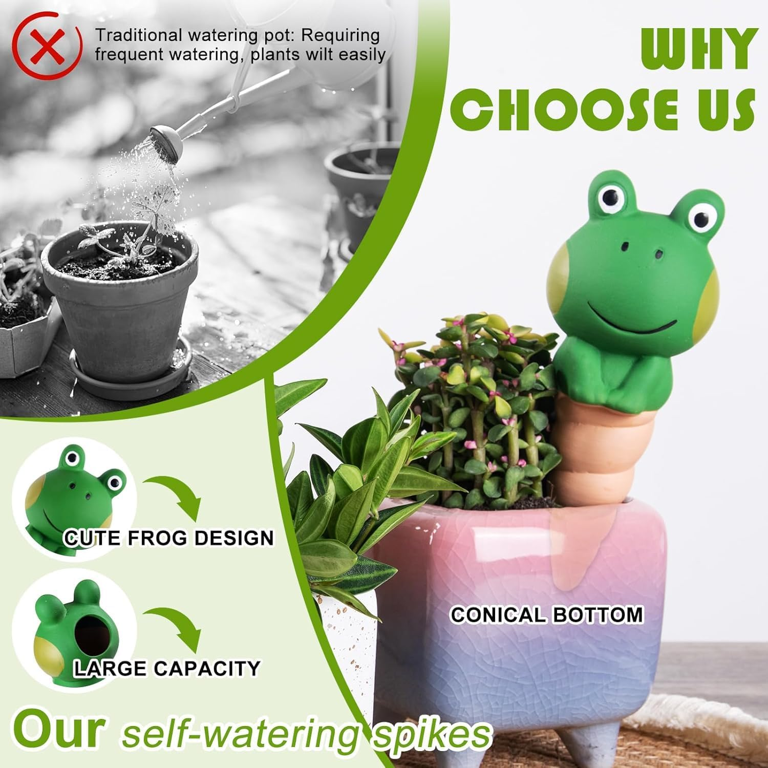 4 Pack Terracotta Self Watering Spike Frog Shape Unattended Ceramic Automatic Plant Potted Watering Stakes,Automatic Holiday Watering,Continuous Moisture,Slow Release Watering image number 2