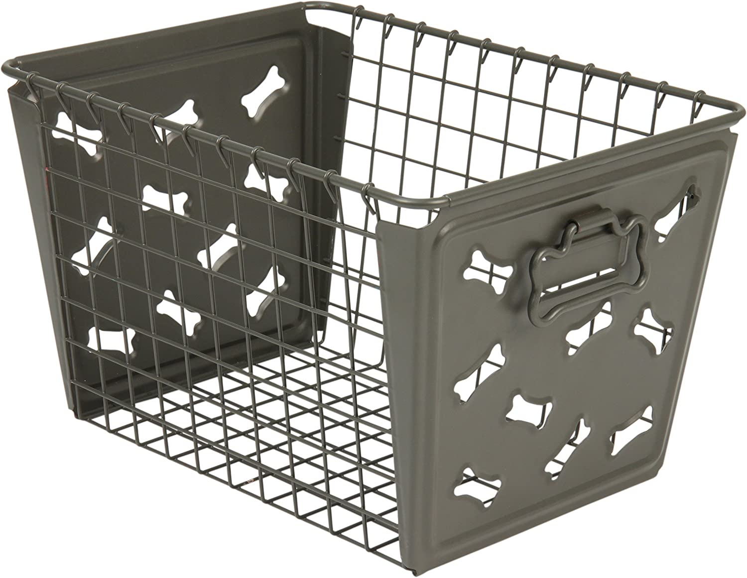 Spectrum Diversified Macklin Basket Steel Storage Bin Bone Design, Pet Accessory Organizer with Rust-Resistant Finish, Dog Toy Organization & Storage, Medium, Industrial Gray