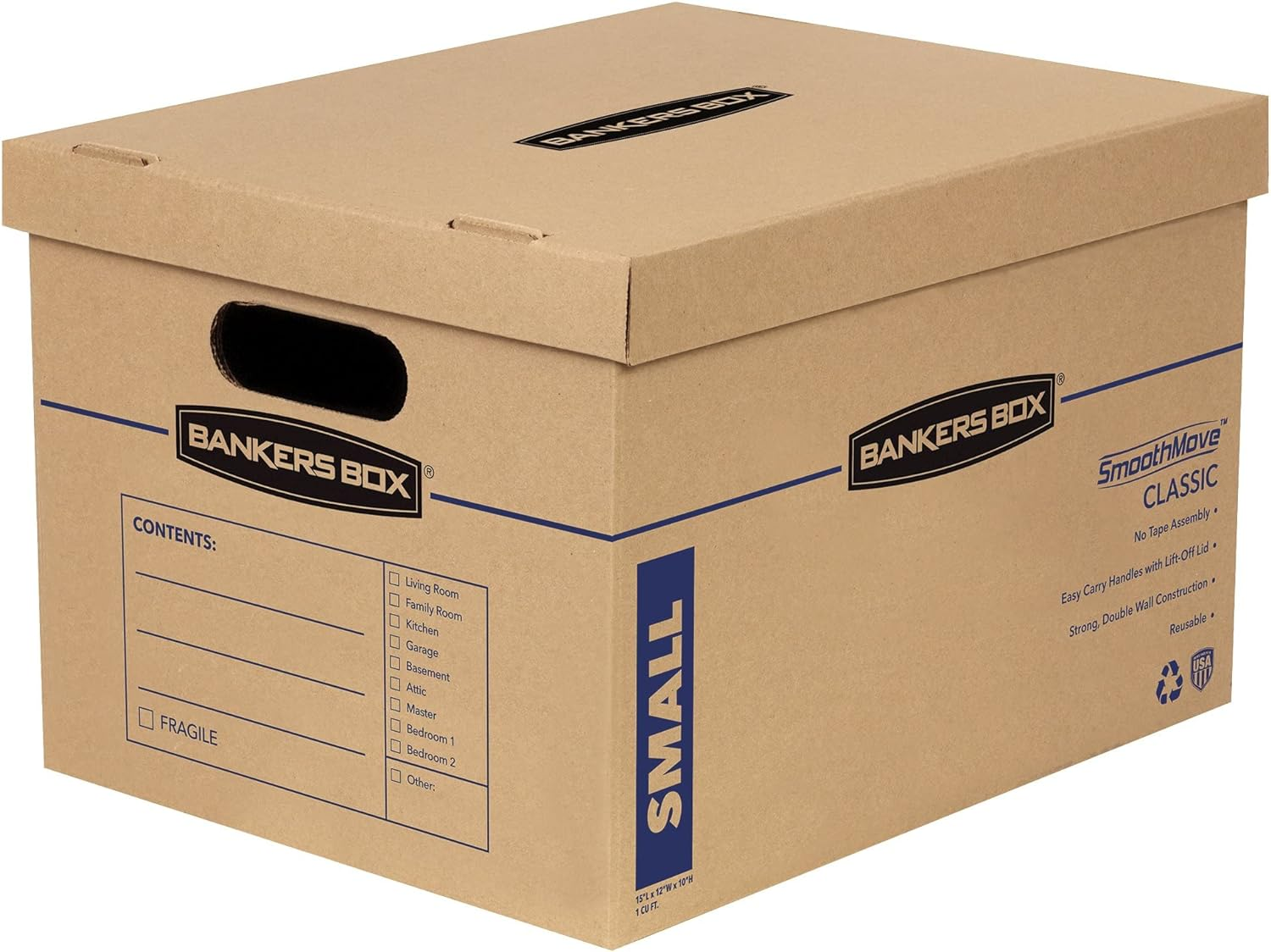 Bankers Box Smoothmove Classic Moving Boxes, Tape-Free Assembly, Easy Carry Handles, Medium, 18 X 15 X 14 Inches, (7717204)