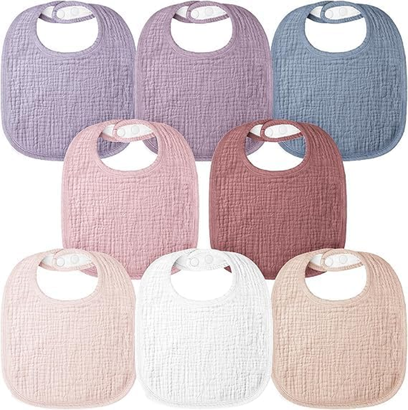 Bearmoss Muslin Baby Drooling Bibs 8 Pack, 100% Cotton Square Adjustable Bandana Bibs for Baby Girls Boys Teething Drool (Summer Berry) image number 1