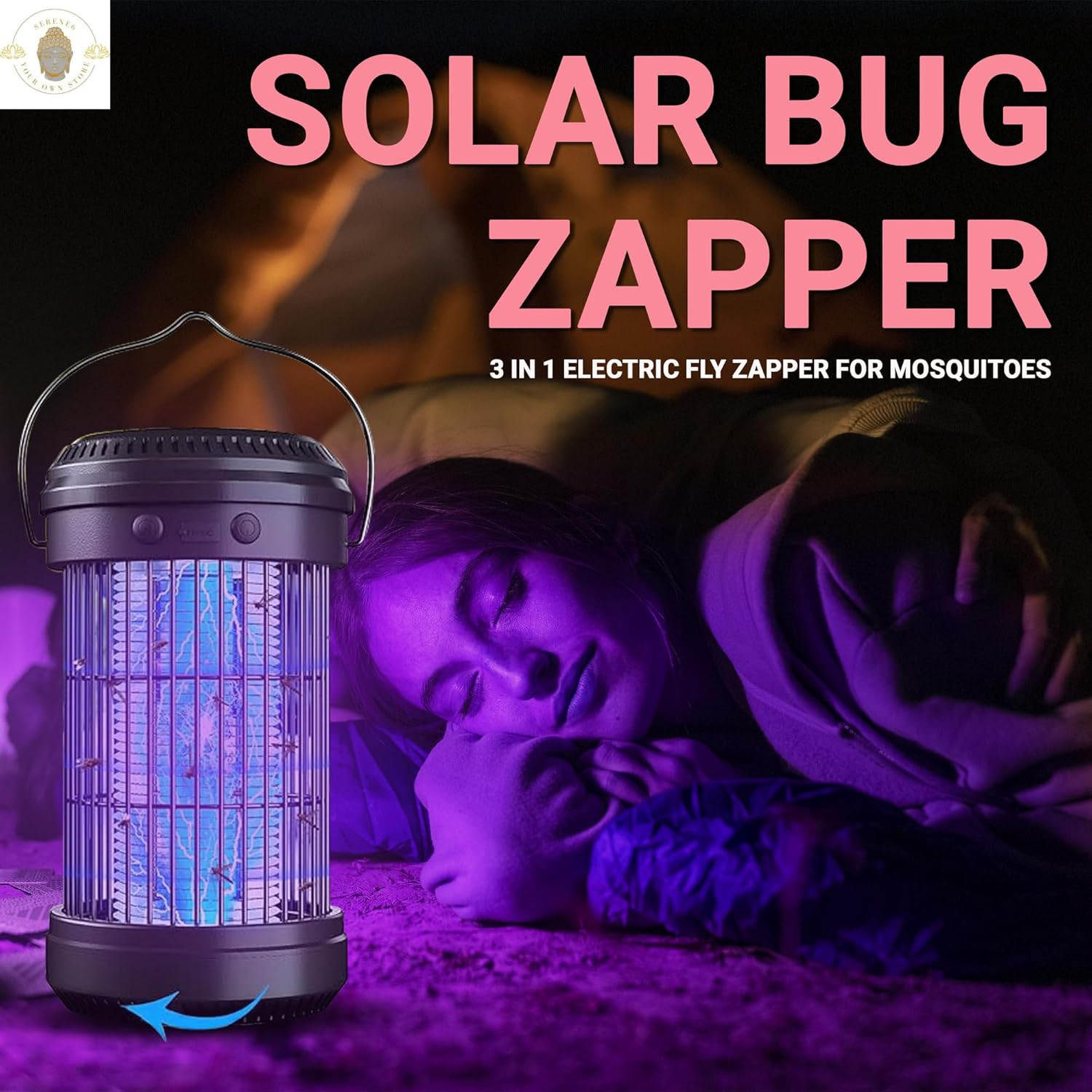 Mosquito Killer Lamp Electric- Rechargeable Indoor,Outdoor & Patio Solar Bug Zapper with UV Light Insects Trap, USB Powered Ecofreindly Shield from Mosquitoes, Flies, Gnats by Serene6 image number 3