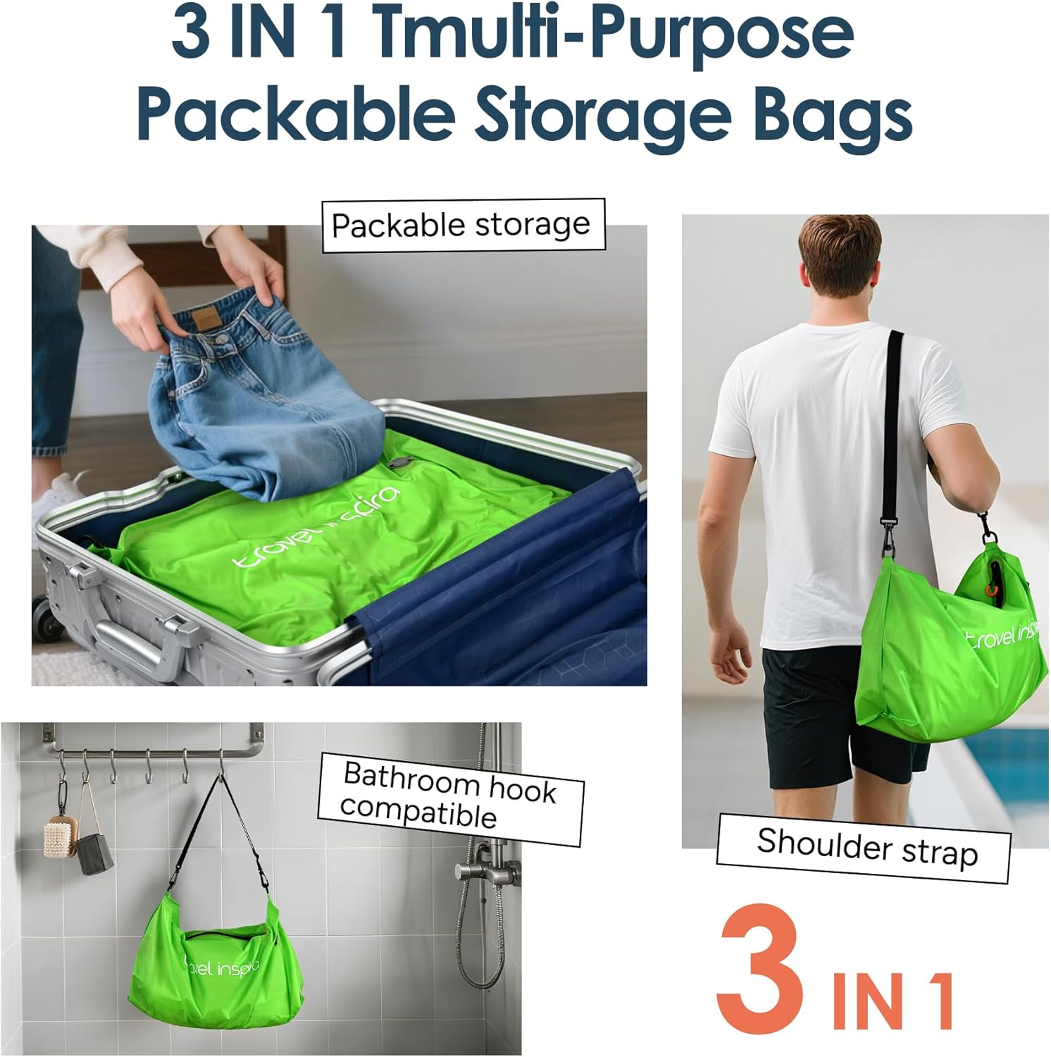 Travel Inspira Vacuum Bags with Pump - Space Saver Compression Solution for Suitcases & Backpacks, Professional IP67 Reusable, Lightweight, & Durable Light Green - Black image number 2