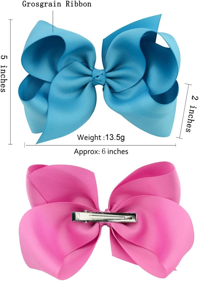 6Inch Large Solid Grosgrain Ribbon Hair Bows with Alligator Clips for Teens Kids Set of 30 Colors
