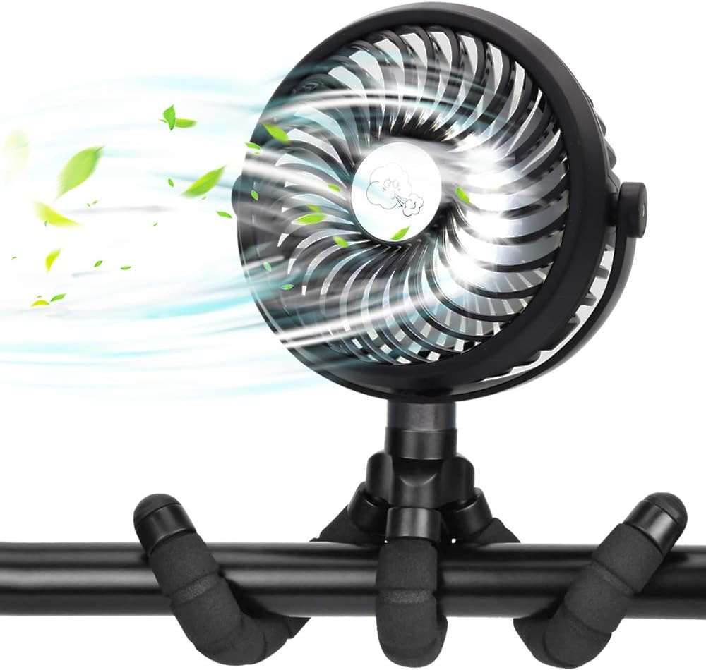 Portable Battery Powered Stroller Fan,Mini Handheld Personal USB Fan,Car Seat Baby Fan with Flexible Tripod,360&deg; Rotatable Ultra Quiet Desk Fan with LED Light for Stroller/Bike/Camping/Bbq/Gym image number 4