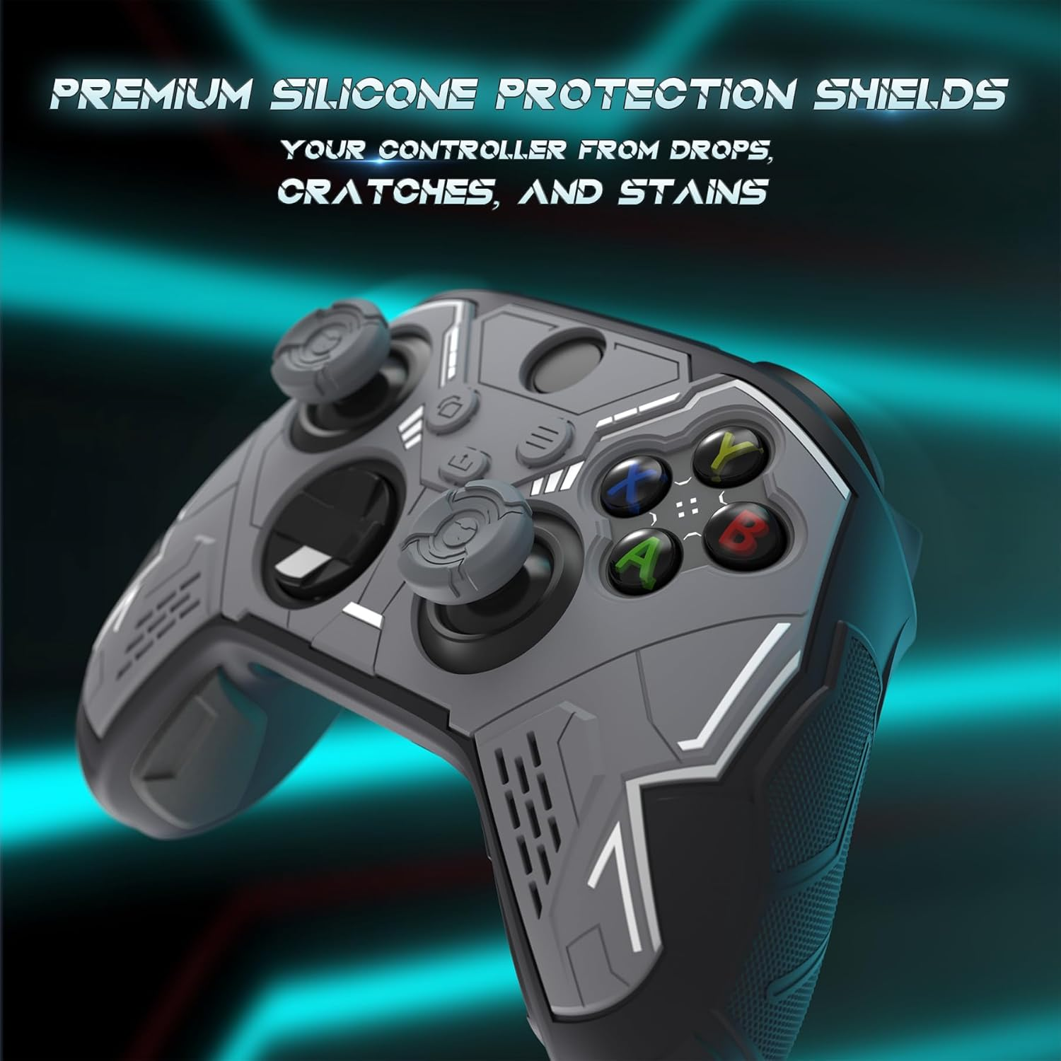 Playvital Stellar Mecha Silicone Cover Skin for Xbox Series X/S Controller, Anti-Slip Grip Protector with Thumb Grips & Sticker for Xbox Core Wireless Controller - Black & Gunmetal Gray - Army Green  Sage Green image number 3